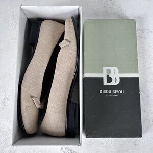 Bisou Bisou Women's Linen Bow Tie Slip On Natural Shoes Flats Size 10